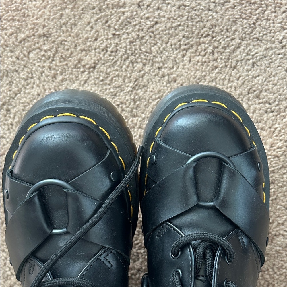 Dr. Martens Black Leather Mary Jane Shoes with Yellow Stitching - Picture 8 of 8